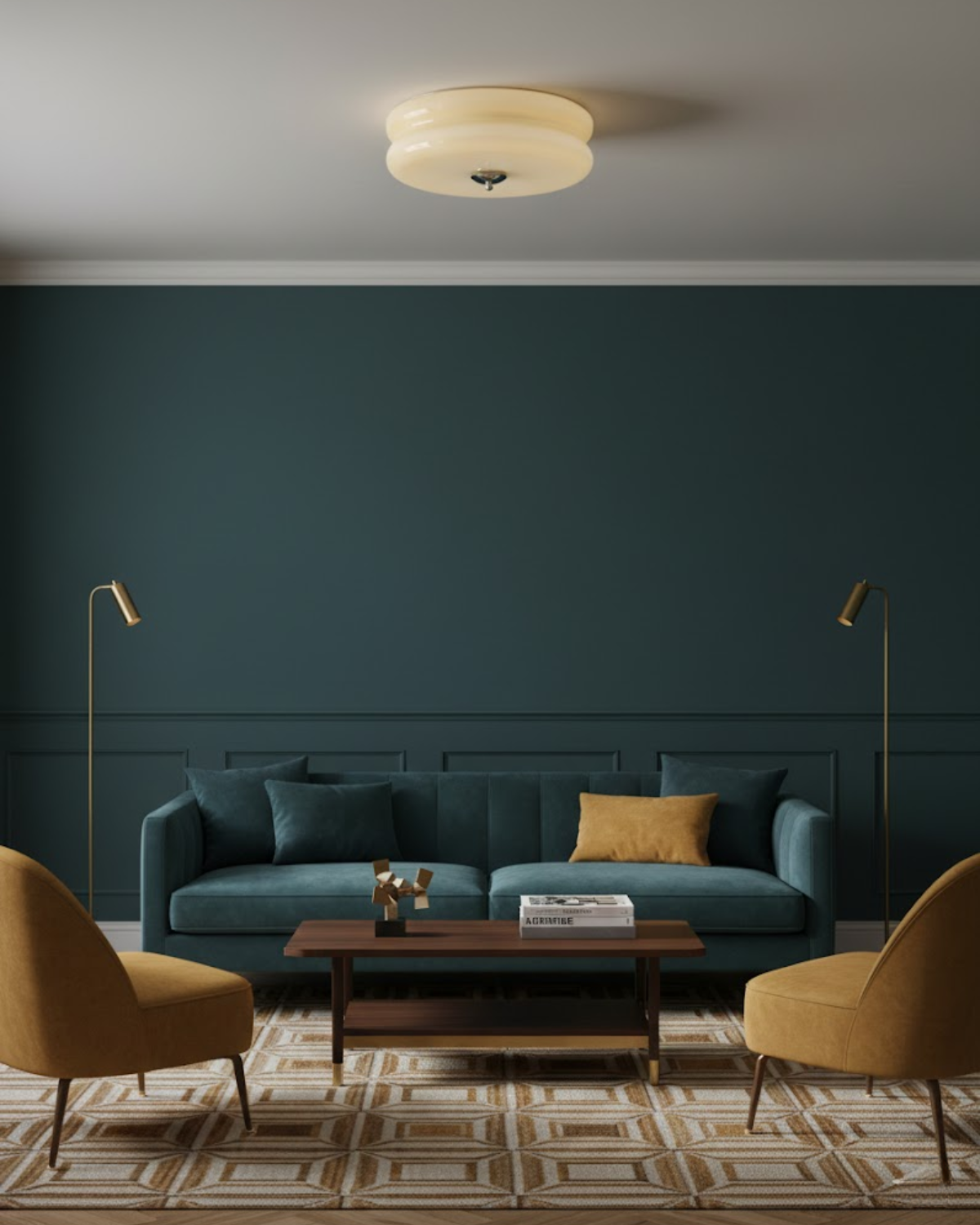 Art Deco Plafondlamp In Beige Met Chroom Accent En Warme Sfeerverlichting