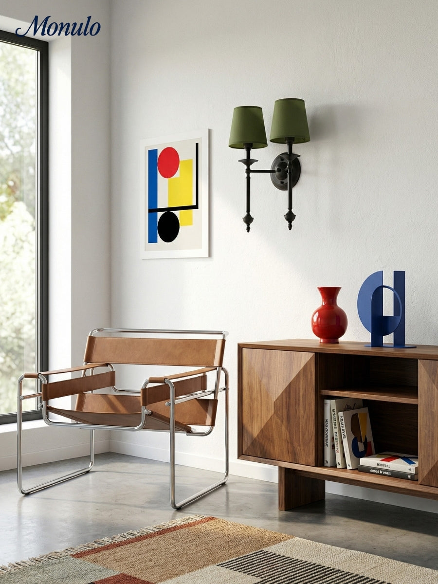 Stoffen Wandlamp met Vintage Koperen Afwerking – Sfeervolle Verlichting voor Hal, Slaapkamer en Woonkamer