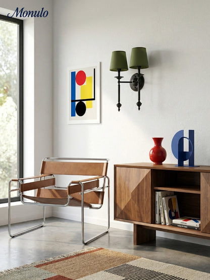 Stoffen Wandlamp met Vintage Koperen Afwerking – Sfeervolle Verlichting voor Hal, Slaapkamer en Woonkamer