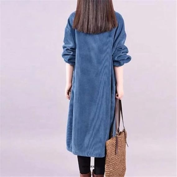 Lange Winterjurk Vrouw Corduroy Mouwen Warm en Stijlvol