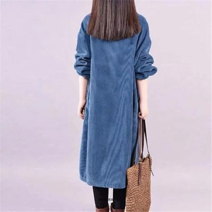 Lange Winterjurk Vrouw Corduroy Mouwen Warm en Stijlvol