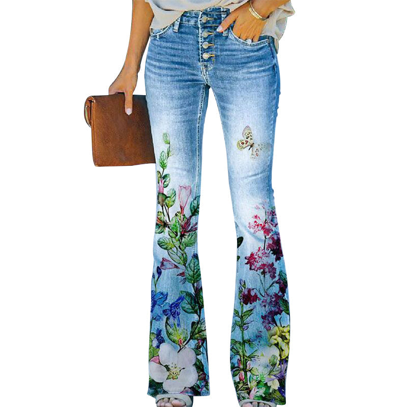 Hoge Taille Jeans Dames 4 Knopen Flare Model