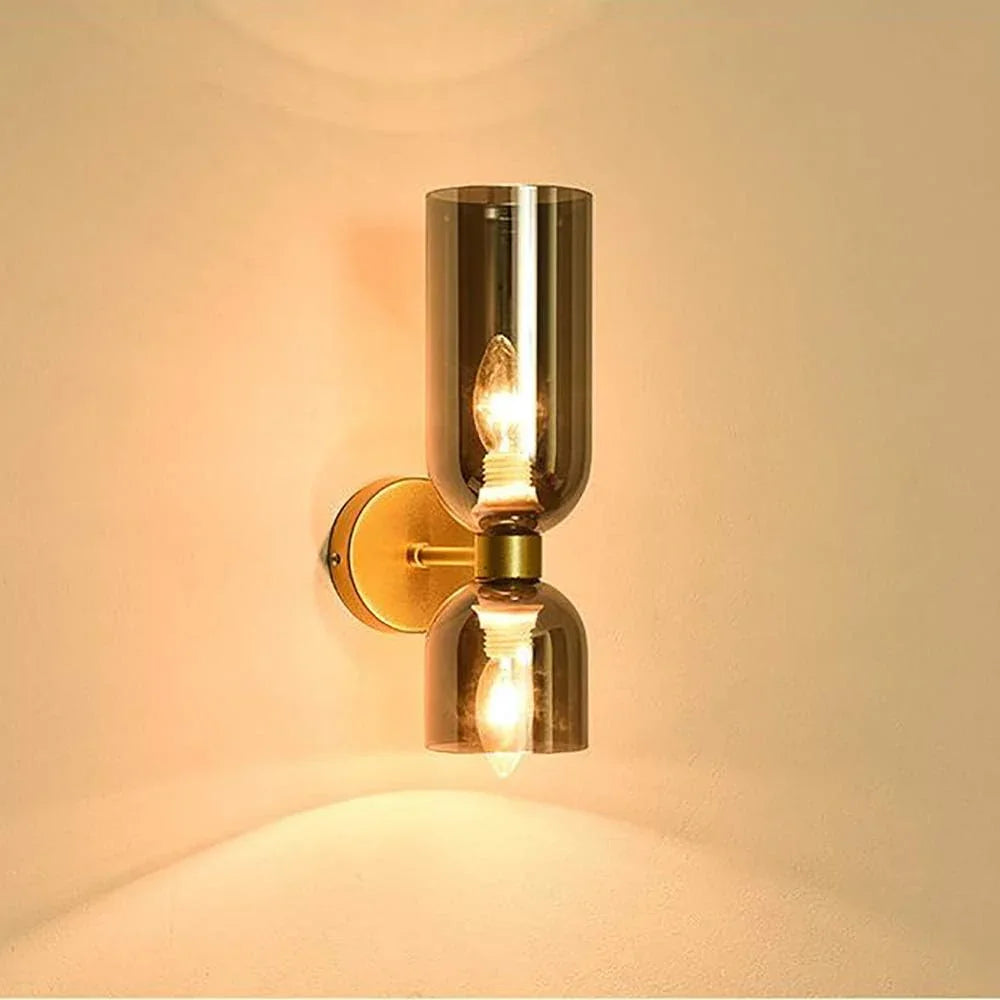 Wandlamp Glas Goud Dubbele Kap 35cm E14 Hal Woonkamer Slaapkamer Modern Stijlvol
