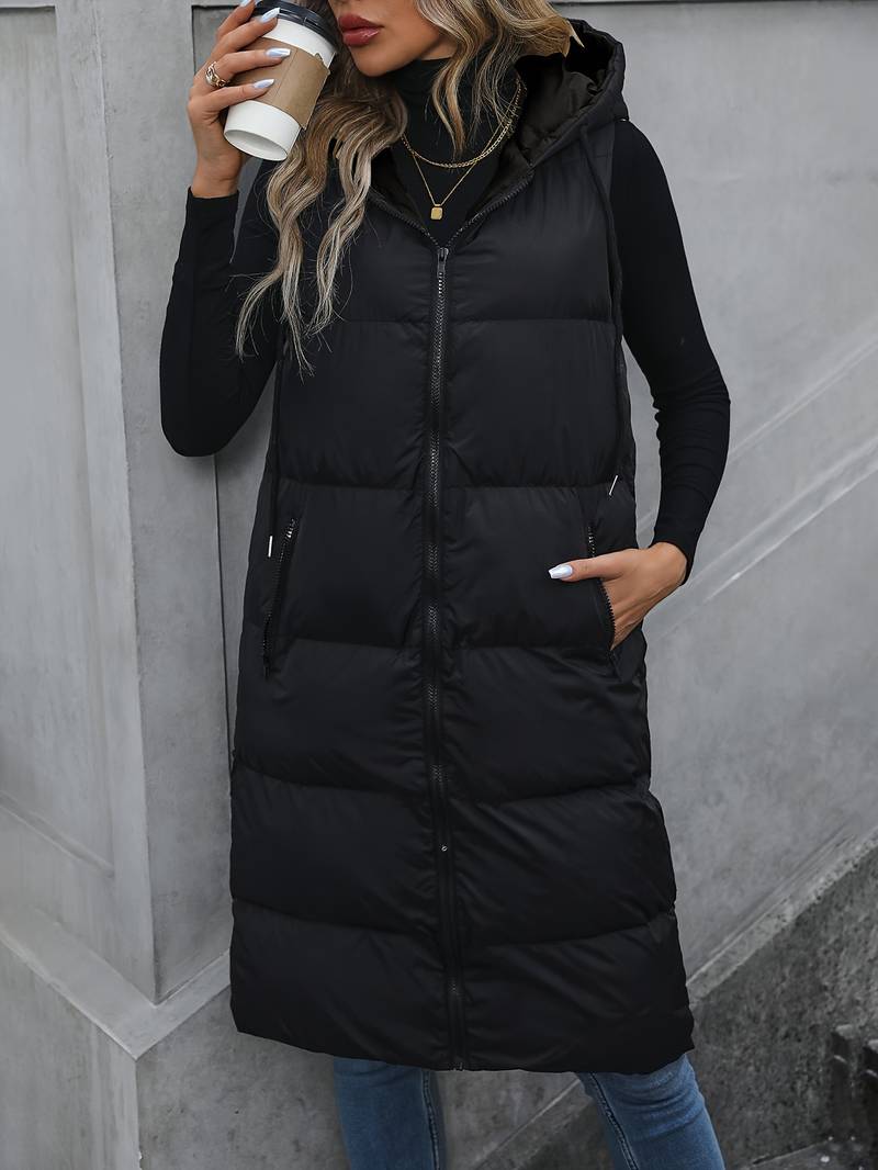 Dames Bodywarmer Lange Capuchon Ritsjas Zwart