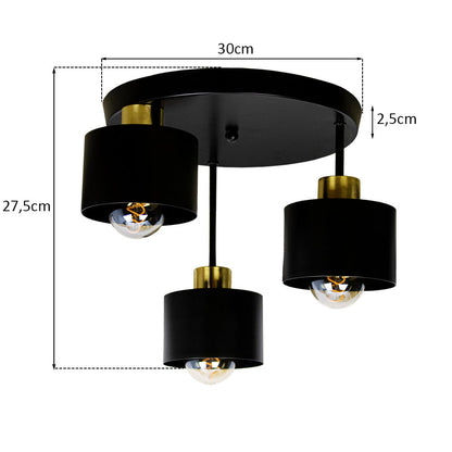 Plafondlamp 3 Lichts Zwart Goud Metaal E27 Ø30cm Modern Design