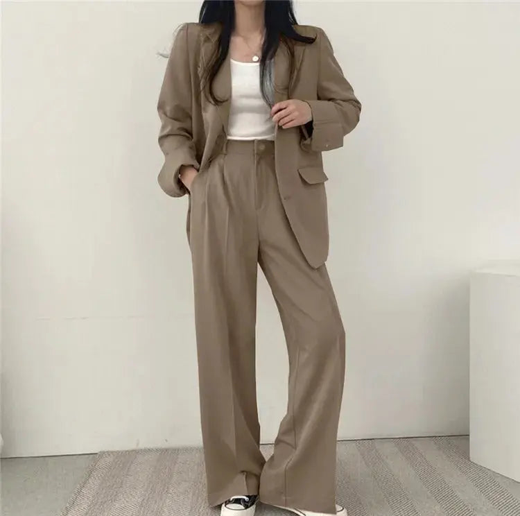Dames Blazer Set met Rechte Broek Elegante Outfit