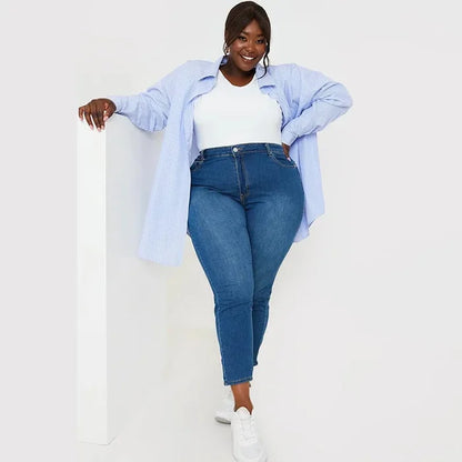 Donkerblauwe Skinny Jeans Hoge Taille Vormgevend