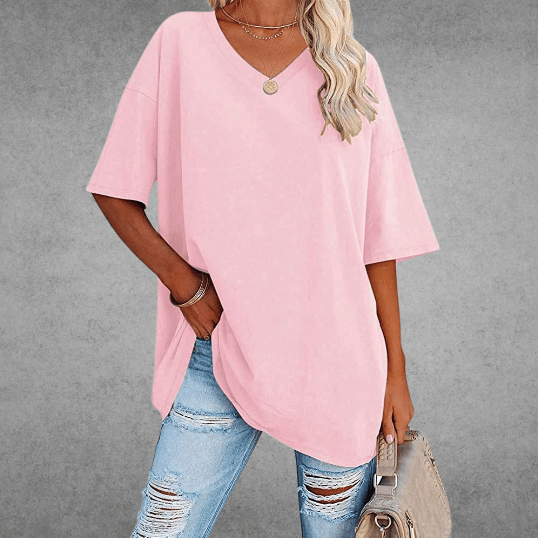 T-Shirt Donna - Scollo a V Casual Maglietta-5