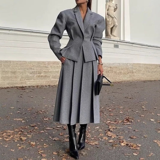 Dames Blazer Set met Rok en Jurk Geplooid Elegante Outfit - StudioMarella