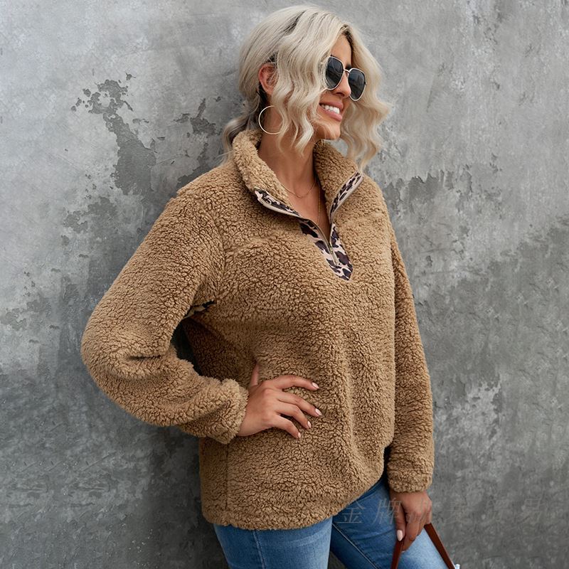 Dames Teddy Trui Fleece Warm Panter Print