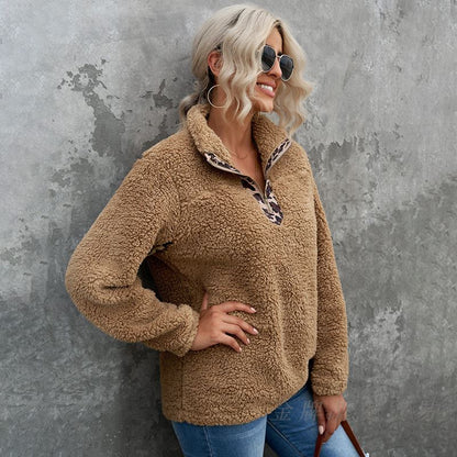 Dames Teddy Trui Fleece Warm Panter Print