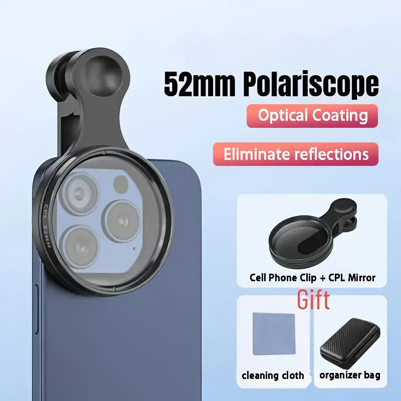 CPL Filter Smartphone 52mm Clip Reflecties Verminderen Kleurverzadiging Buiten Reisfotografie Polarisatiefilter Android iPhone
