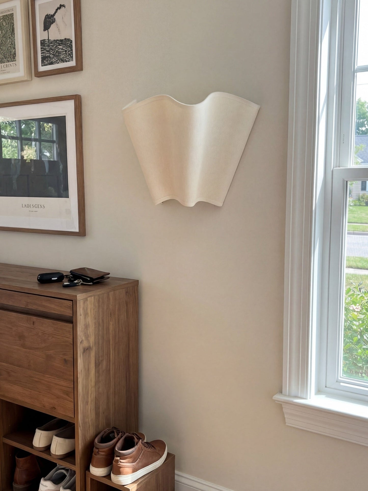 Wandlamp met Scalloped Linnen Kap Retro Design Klassieke Sfeerverlichting voor Woonkamer Slaapkamer Leeshoek