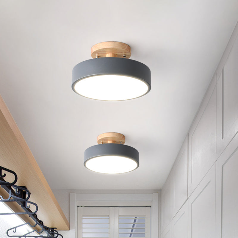 Scandinavische Trommel Plafondlamp LED met Houtaccent 30cm 40cm 50cm Dimbaar Warm Wit en Koel Wit Modern Design voor Woonkamer Slaapkamer