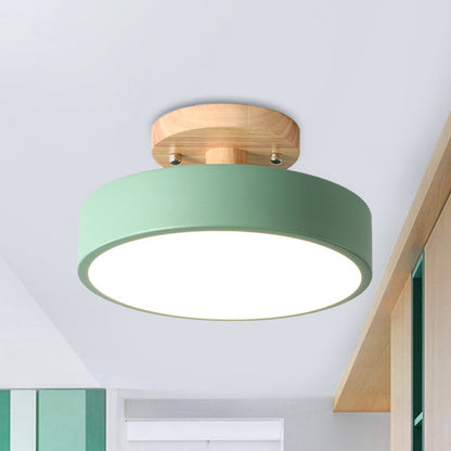 Nordic Plafondlamp Metaal & Hout LED Dimbaar Groen Wit Grijs Zwart voor Gang Slaapkamer 20cm Scandinavisch Design