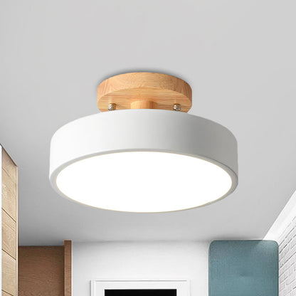Scandinavische Trommel Plafondlamp LED met Houtaccent 30cm 40cm 50cm Dimbaar Warm Wit en Koel Wit Modern Design voor Woonkamer Slaapkamer