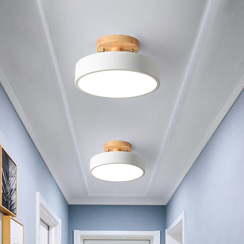 Scandinavische Trommel Plafondlamp LED met Houtaccent 30cm 40cm 50cm Dimbaar Warm Wit en Koel Wit Modern Design voor Woonkamer Slaapkamer