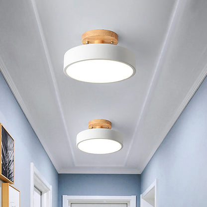 Scandinavische Trommel Plafondlamp LED met Houtaccent 30cm 40cm 50cm Dimbaar Warm Wit en Koel Wit Modern Design voor Woonkamer Slaapkamer