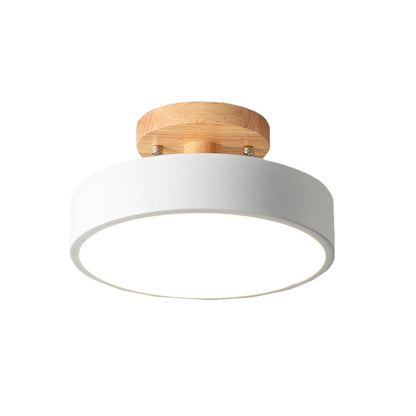 Scandinavische Trommel Plafondlamp LED met Houtaccent 30cm 40cm 50cm Dimbaar Warm Wit en Koel Wit Modern Design voor Woonkamer Slaapkamer