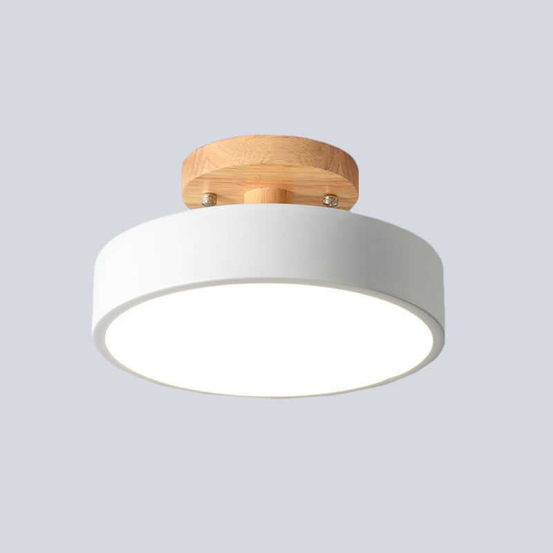 Nordic Plafondlamp Metaal & Hout LED Dimbaar Groen Wit Grijs Zwart voor Gang Slaapkamer 20cm Scandinavisch Design