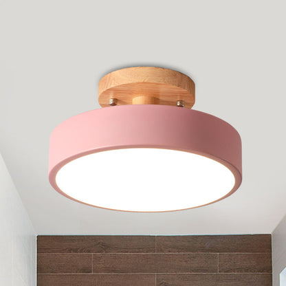 Scandinavische Trommel Plafondlamp LED met Houtaccent 30cm 40cm 50cm Dimbaar Warm Wit en Koel Wit Modern Design voor Woonkamer Slaapkamer