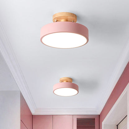 Scandinavische Trommel Plafondlamp LED met Houtaccent 30cm 40cm 50cm Dimbaar Warm Wit en Koel Wit Modern Design voor Woonkamer Slaapkamer