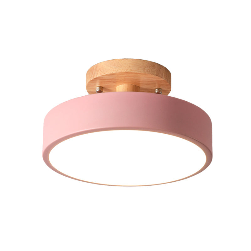 Scandinavische Trommel Plafondlamp LED met Houtaccent 30cm 40cm 50cm Dimbaar Warm Wit en Koel Wit Modern Design voor Woonkamer Slaapkamer