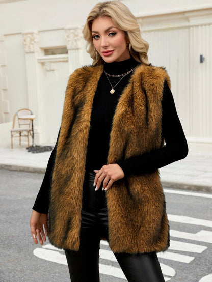 Dames Bodywarmer Faux Fur Zwart Wit Trendy