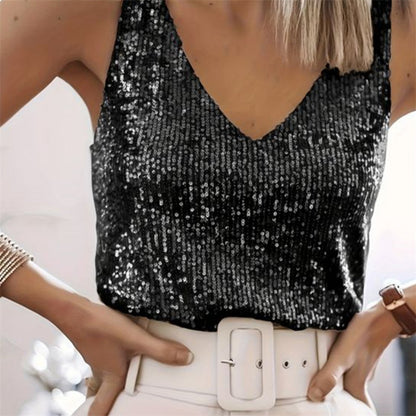 Dames Top Glitter Pailletten Feestjurk V-hals