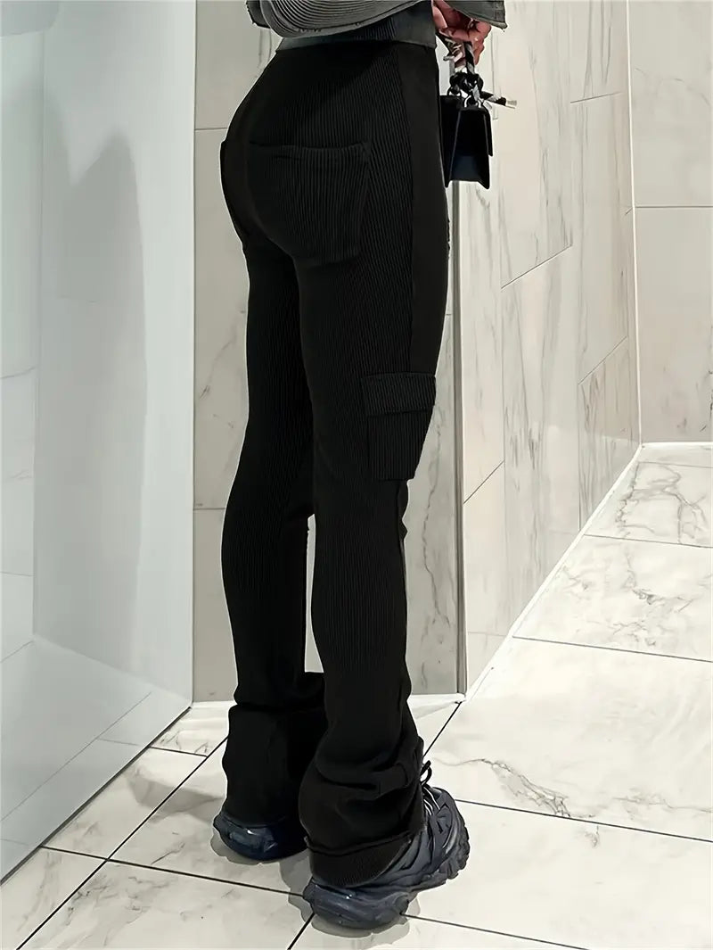 Hoge Taille Broek Geribd voor Vrouw Casual Stijl