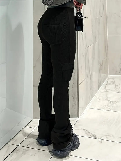 Hoge Taille Broek Geribd voor Vrouw Casual Stijl