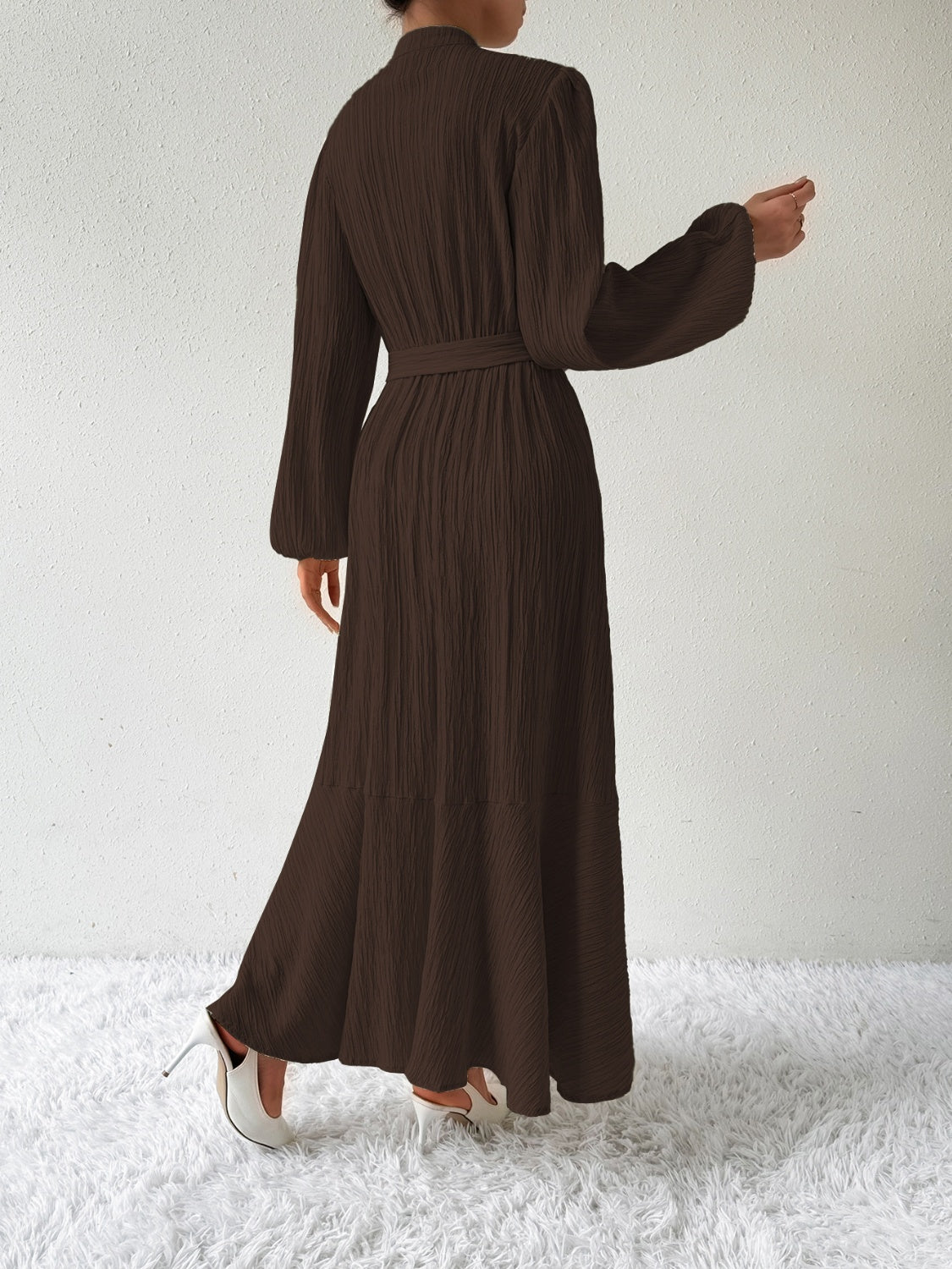Vrouwelijke Jurk Lange Mouwen Taille Jurk met Accent
