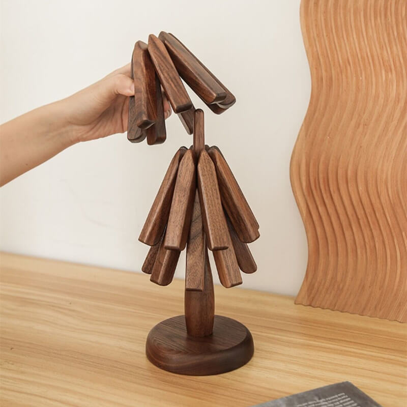 Pannenonderzetter Walnoot Houten Boom Design 10x25cm Tafelbescherming