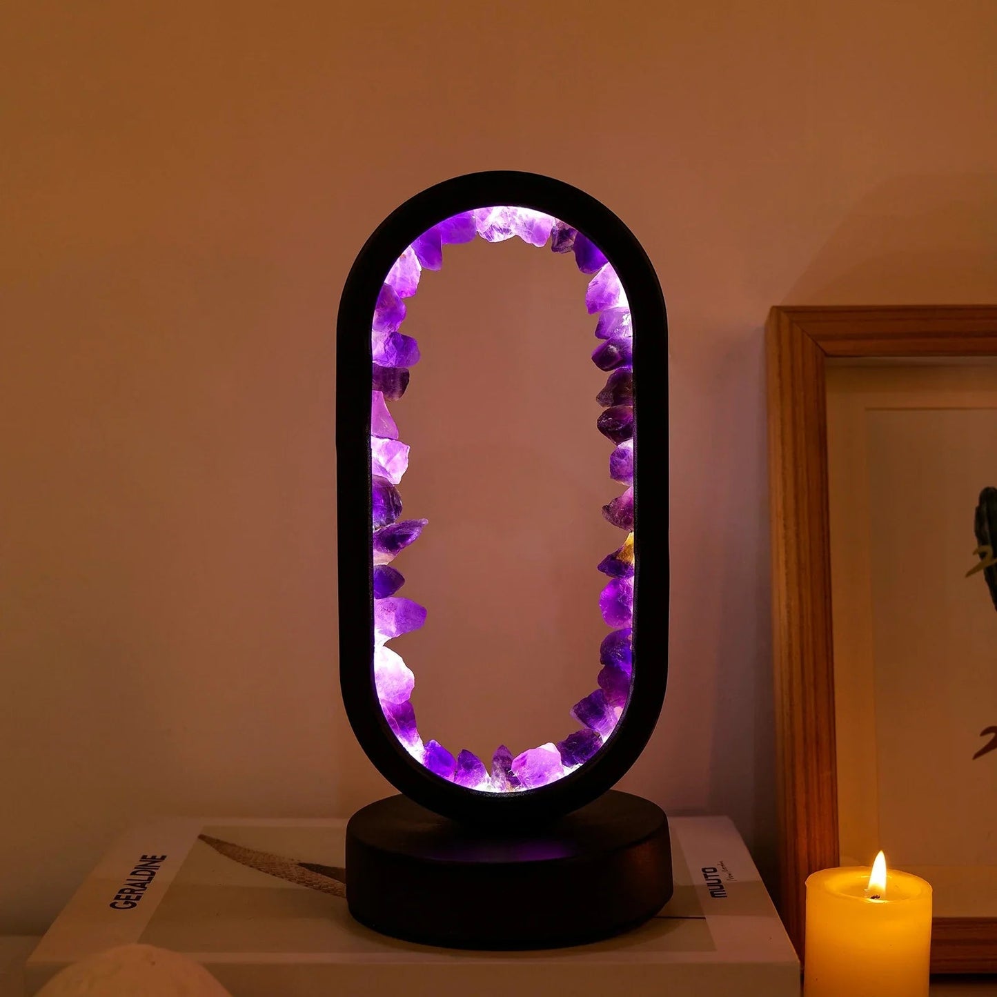 Tafellamp Amethist Handgemaakt Natuurkristal LED E14 Paars Roze Sfeer Slaapkamer Meditatie Yoga Rustgevend Decoratie Innerlijke Rust