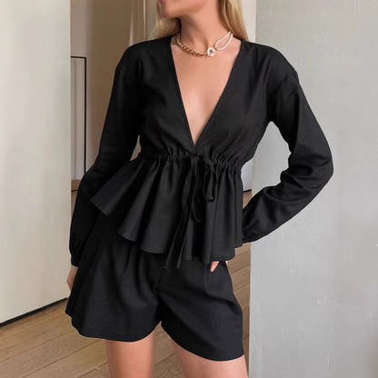 Dames Zomerset: Luchtige 2-Delige Set met V-Hals Top en Korte Broek