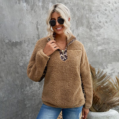 Dames Teddy Trui Fleece Warm Panter Print