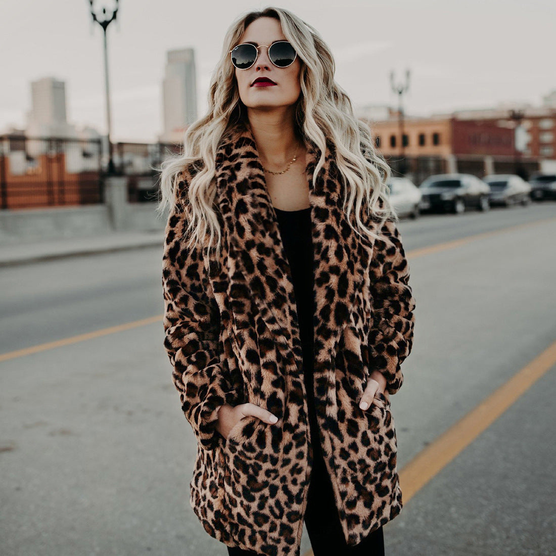 Dames Faux Fur Jas Leopard Print Luxe Blancha → Dames Faux Fur Jas Leopard Print Luxe Jas