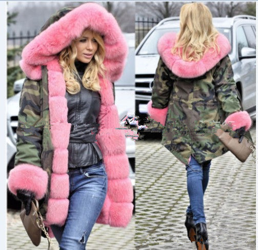 Dames Parka Camouflage Bontjas Warm en Stijlvol