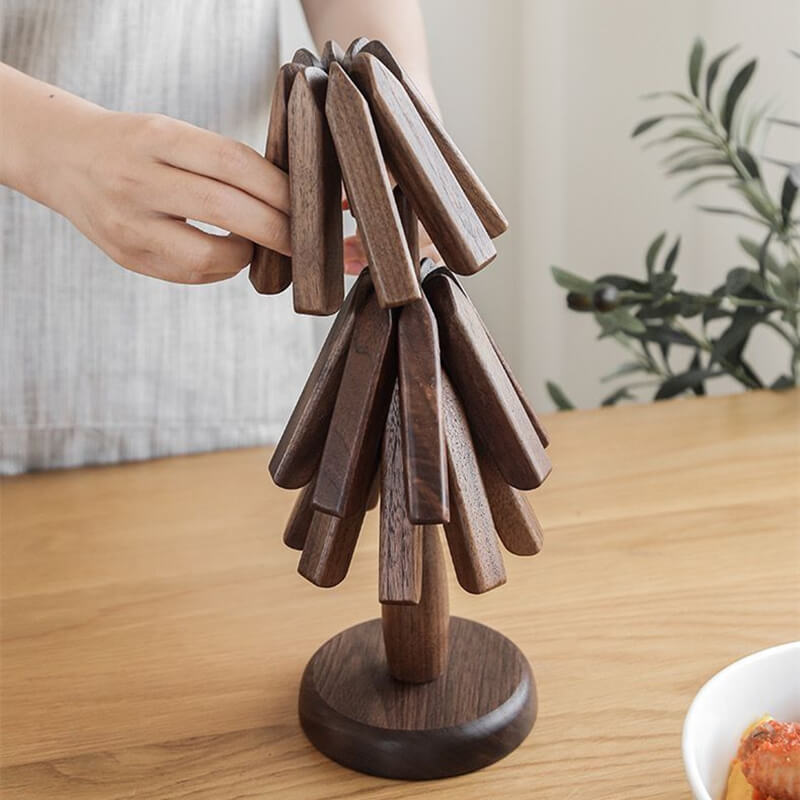 Pannenonderzetter Walnoot Houten Boom Design 10x25cm Tafelbescherming