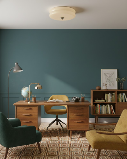 Art Deco Plafondlamp In Beige Met Chroom Accent En Warme Sfeerverlichting