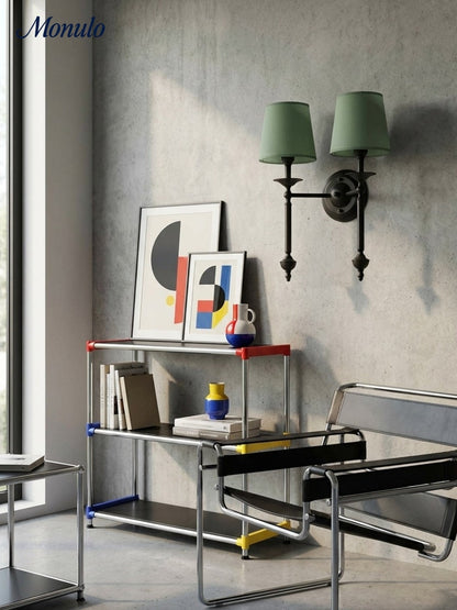 Stoffen Wandlamp met Vintage Koperen Afwerking – Sfeervolle Verlichting voor Hal, Slaapkamer en Woonkamer