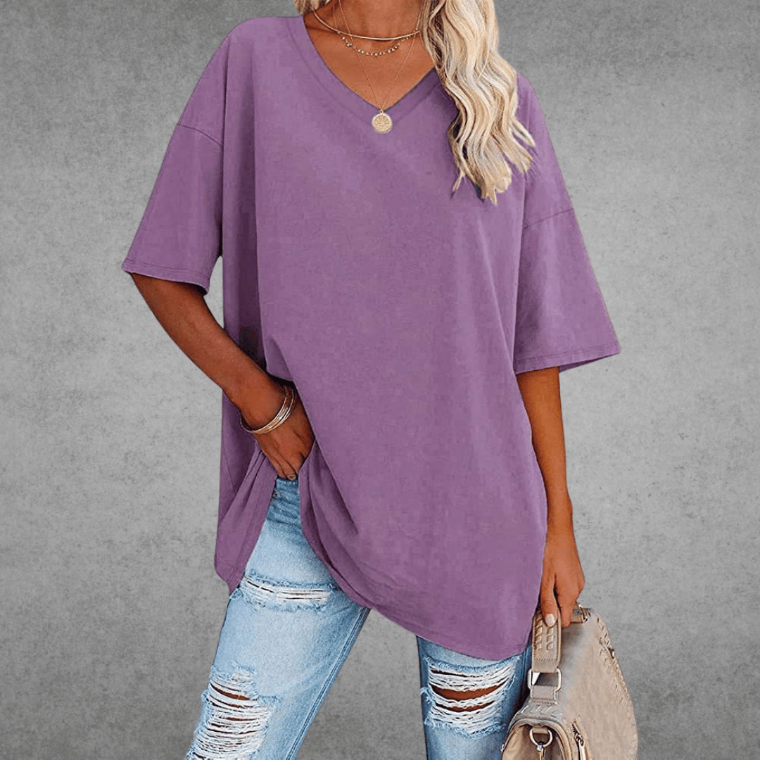 T-Shirt Donna - Scollo a V Casual Maglietta-6