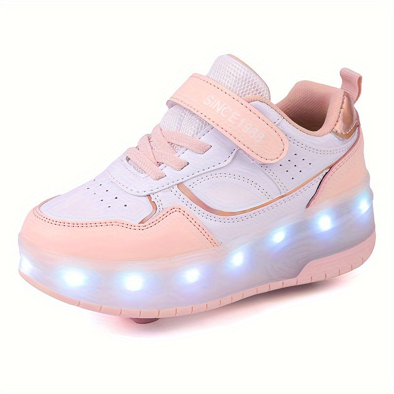 LED Roller Sneakers Kinderen USB Oplaadbaar Paars Met Wieltjes Lichtschoenen Verwijderbare Wielen Sneakers Voor Binnen Buiten
