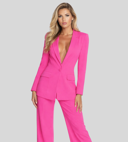 Dames Linnen Colbertrandige Broek Set Regular Fit