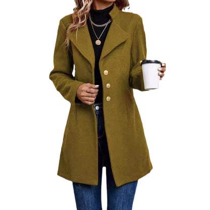 Dames Wollen Mantel Warm Elegante Look met Reverskraag