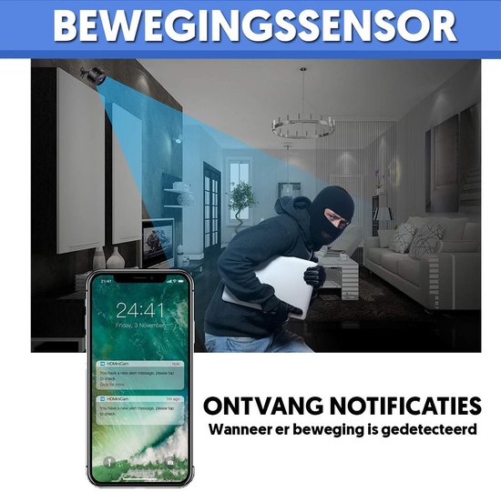 Mini beveiligingscamera draadloos 1080P HD zwart wifi camera nachtzicht 150 graden huis kantoor bewaking