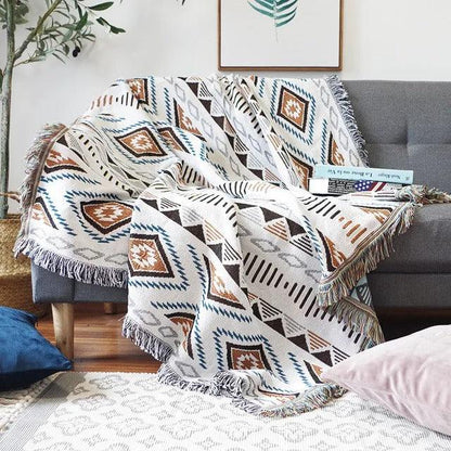 Gooi Deken Jacquard Geweven Franjes Kleurrijk Katoen Polyester Warm Zacht
