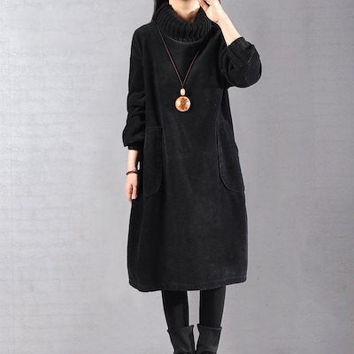 Lange Winterjurk Vrouw Corduroy Mouwen Warm en Stijlvol