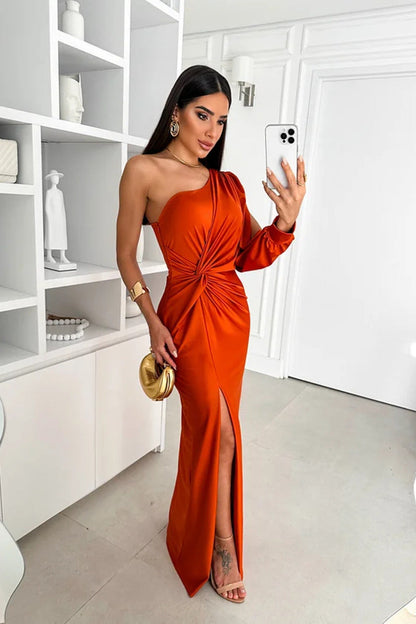 Dames Satijnen Jurk One-Shoulder Stijl