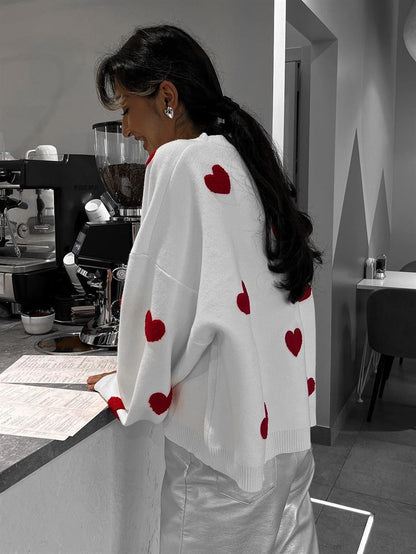 Dames Trui Gebreid met Harten Stijlvol Rood